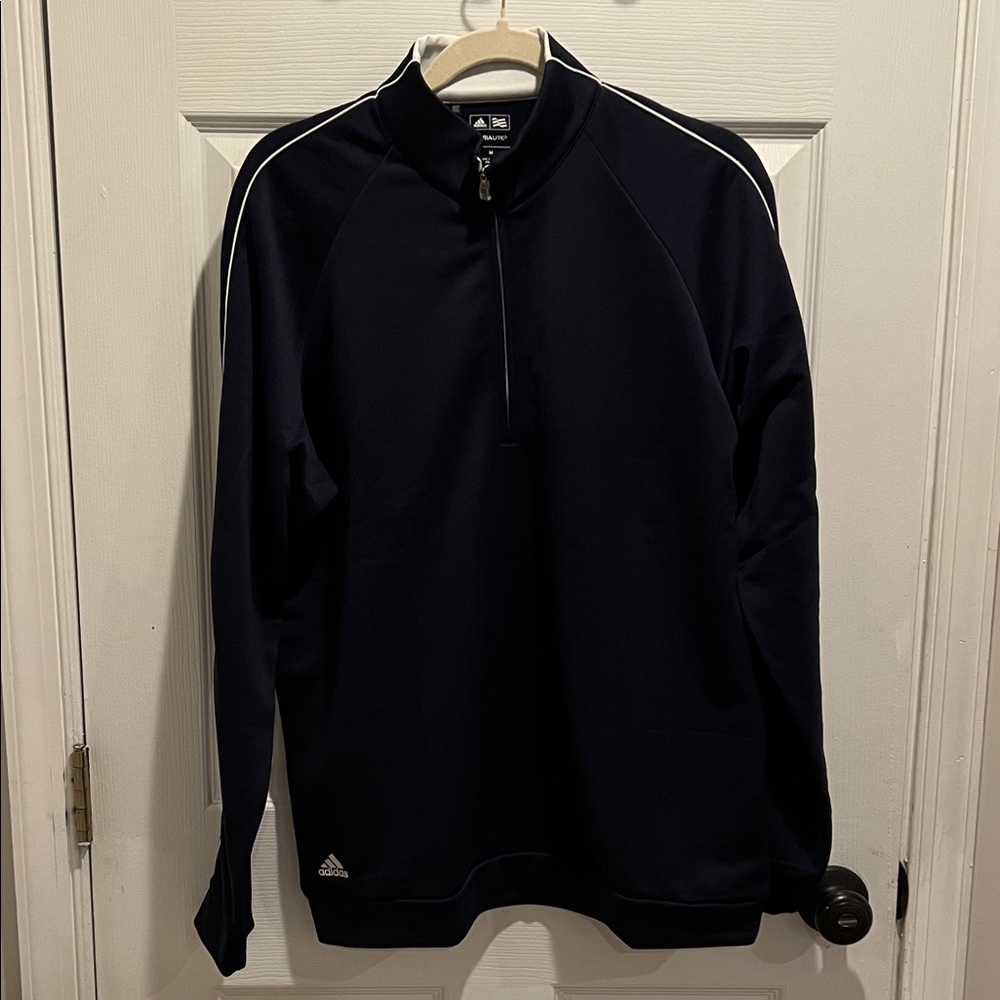 Adidas Golf Climalite Navy Quarter-Zip Pullover with White Stripes